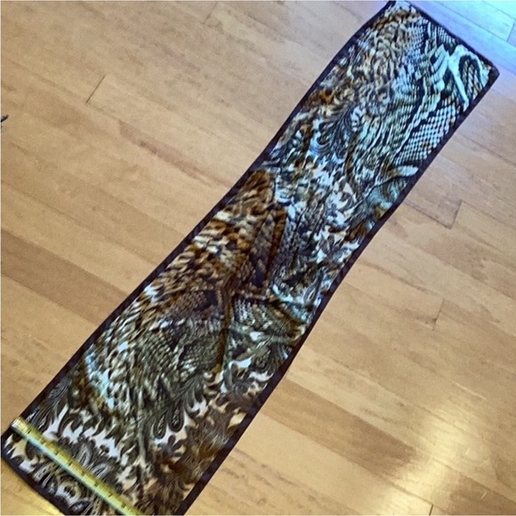 Adrienne Landau mixed media( snakeskin and fauna) print in greens and browns sil - Picture 1 of 3